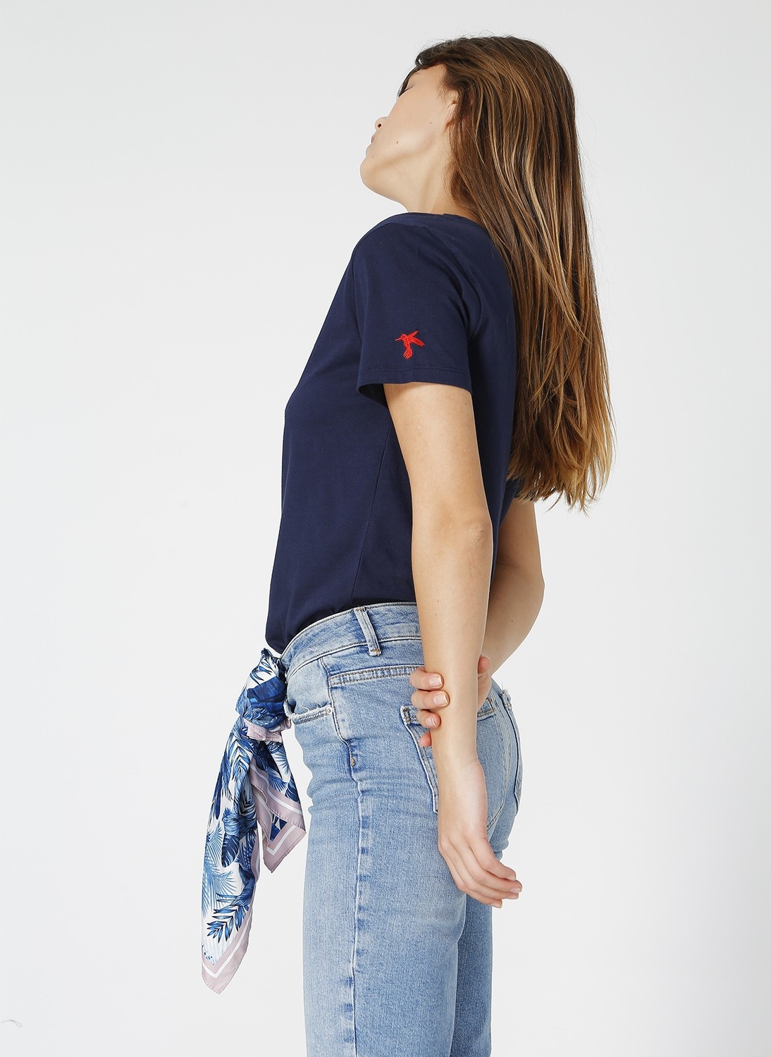 Fabrika Teyo Gri Melanj V Yaka Kadın T-Shirt görsel 2