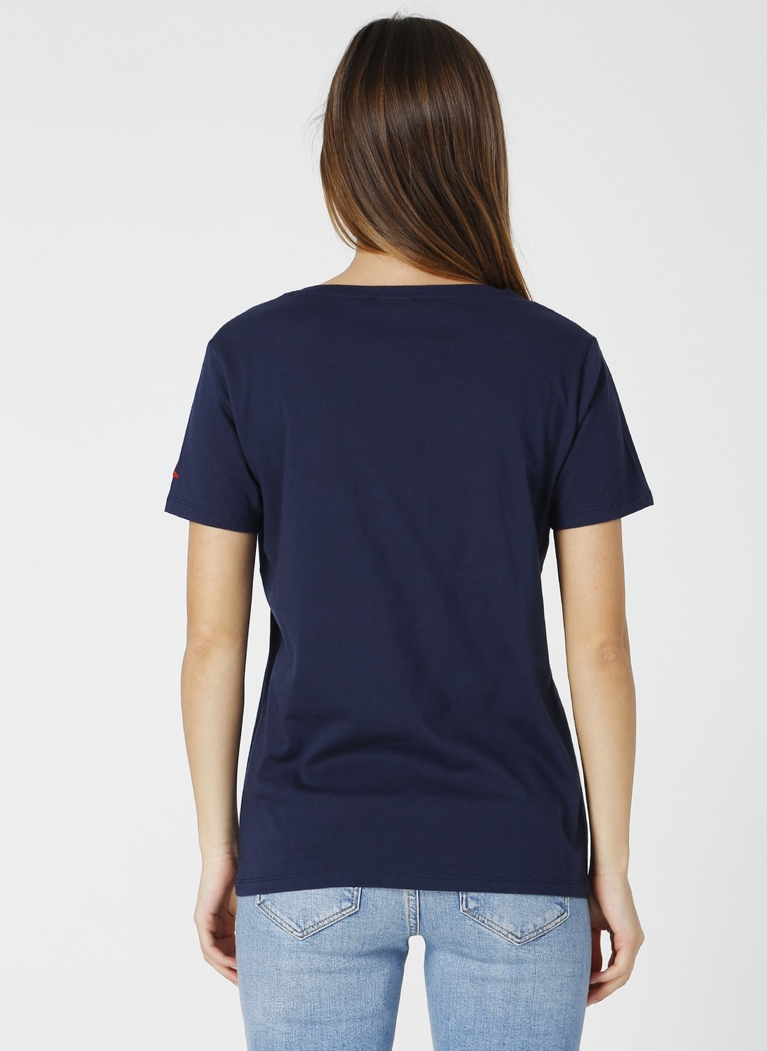 Fabrika Teyo Gri Melanj V Yaka Kadın T-Shirt görsel 3
