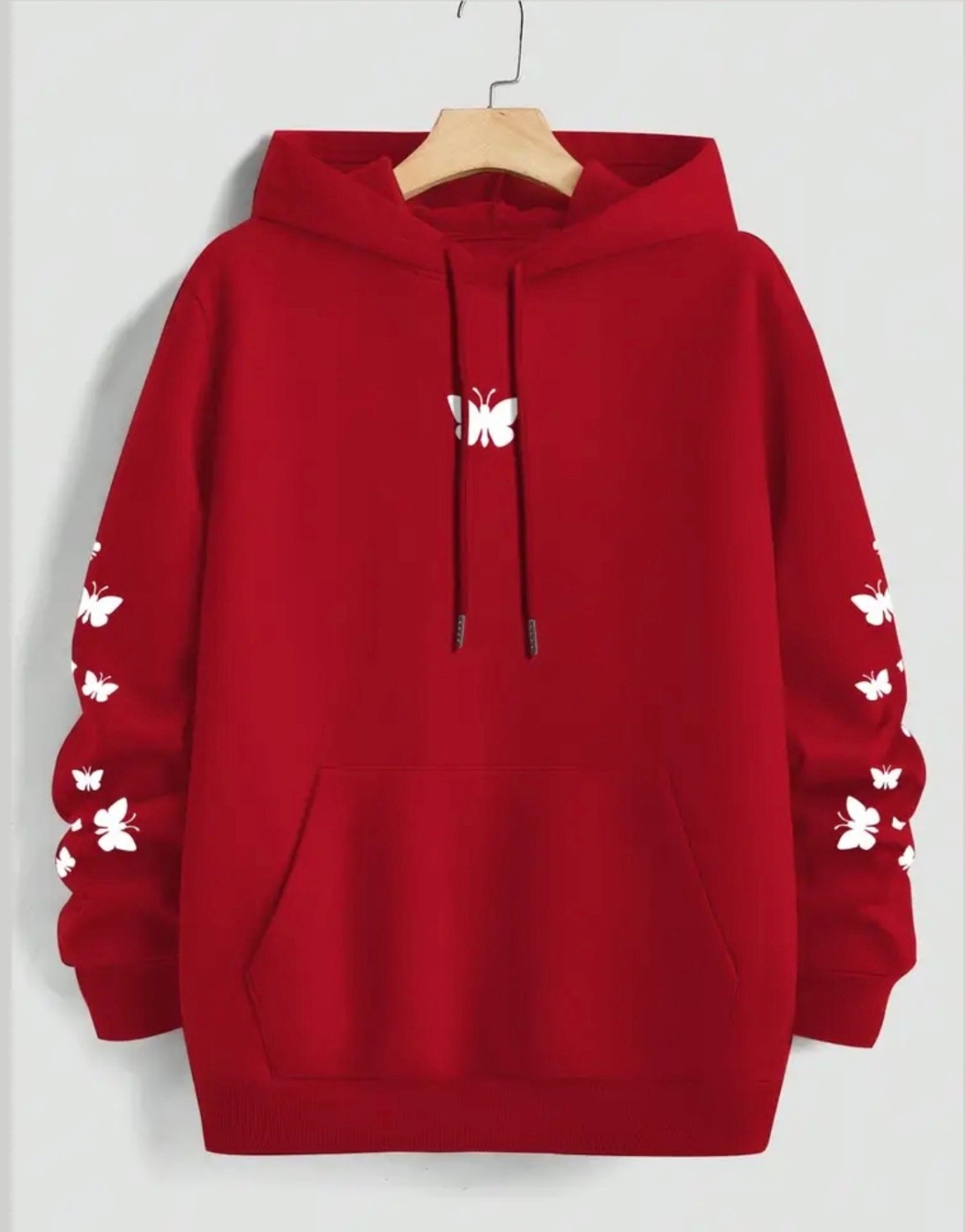 Punix Punıx Büyük Beden Özel Tasarım Kapüşonlu Minimal Kelebekler Baskılı %100 Pamuk Oversize Kadın Sweatshırt
