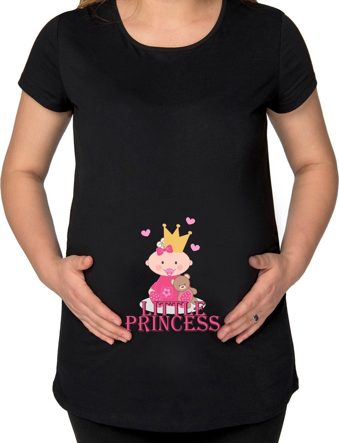 BK Gift Little Princess Tasarımlı Siyah Hamile Tişört-2, Hamile Giyim, Eşe Hediye