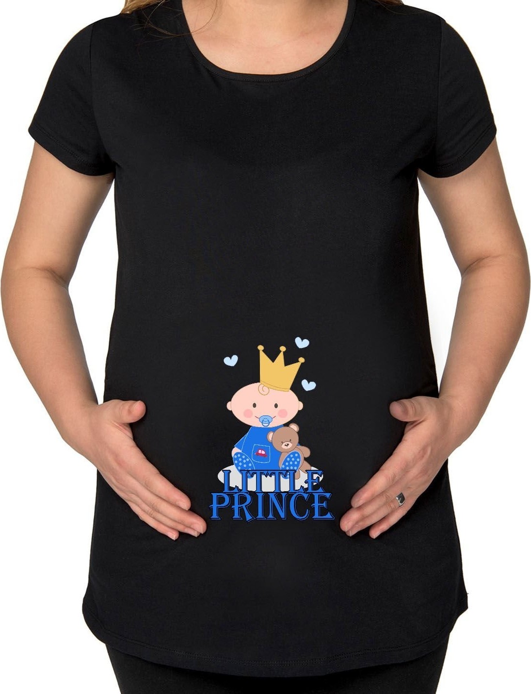 BK Gift Little Prince Tasarımlı Siyah Hamile Tişört-1, Hamile Giyim, Eşe Hediye