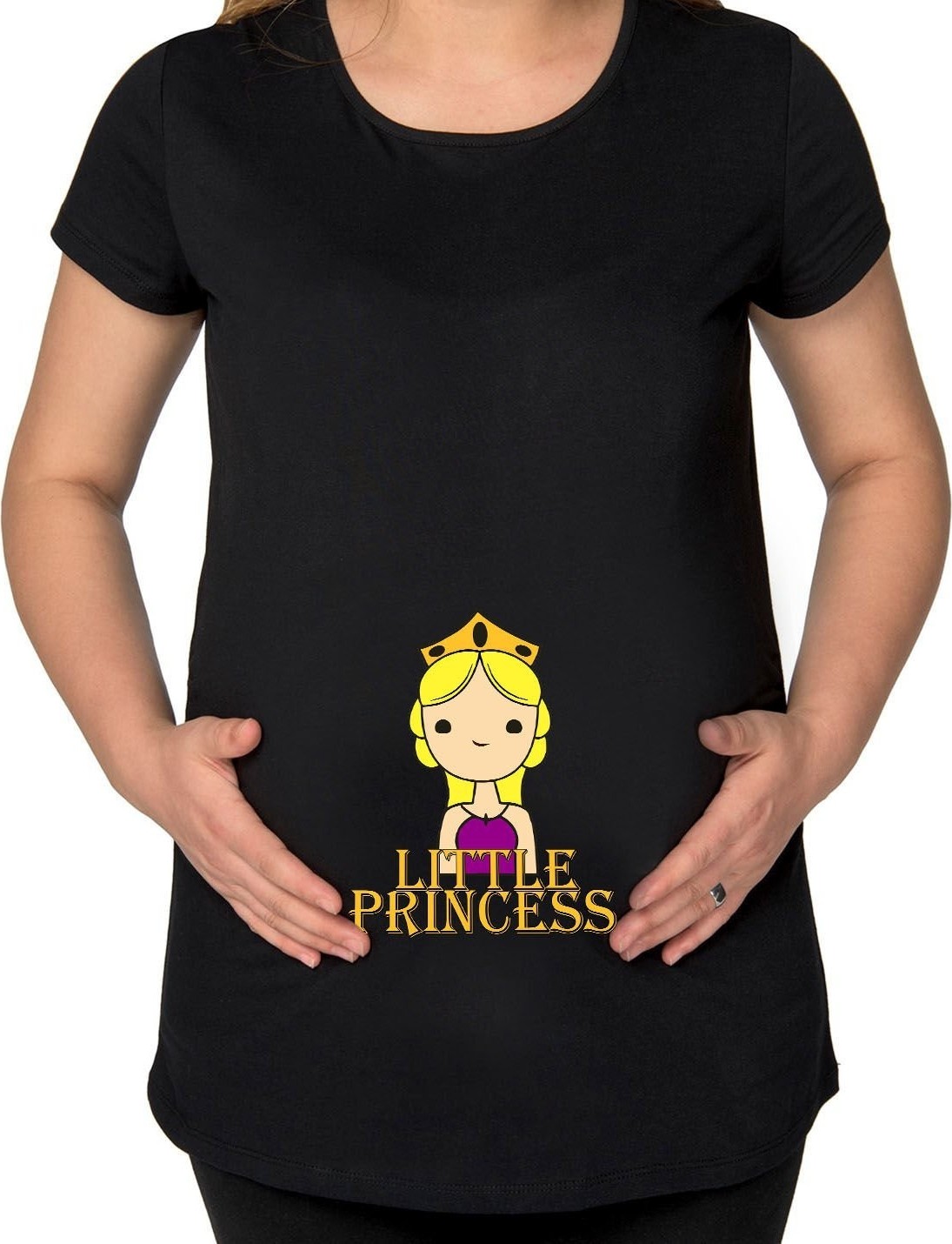BK Gift Little Princess Tasarımlı Siyah Hamile Tişört-1, Hamile Giyim, Eşe Hediye