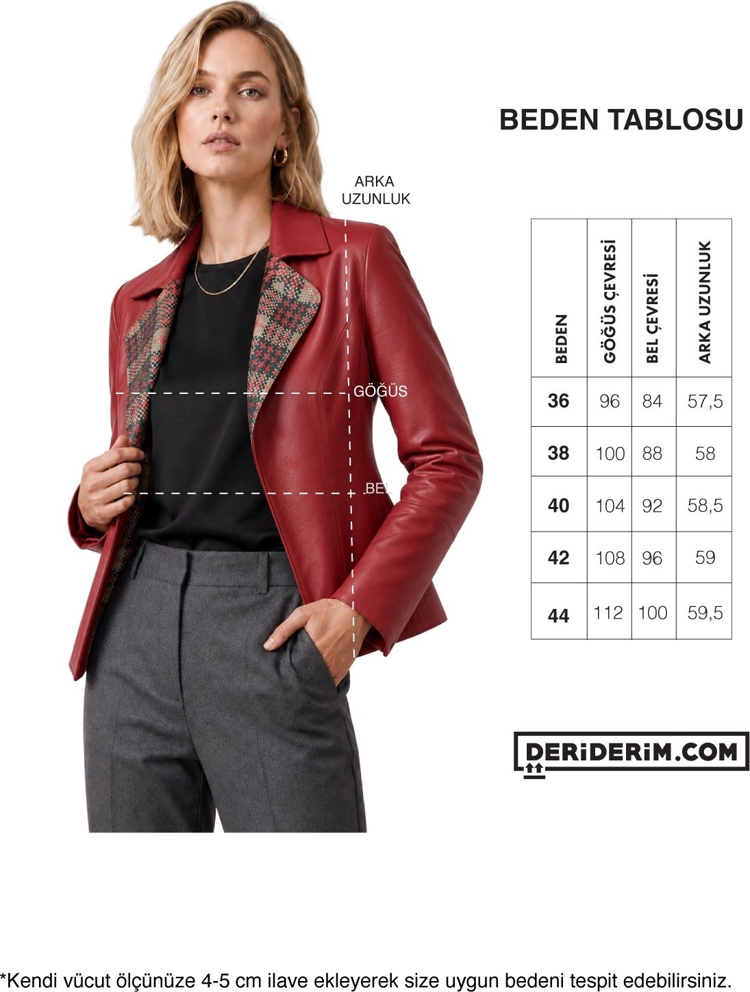 Deriderim Liora Kadın Ekose Kırmızı Çift Taraflı Hakiki Deri Blazer Ceket görsel 7