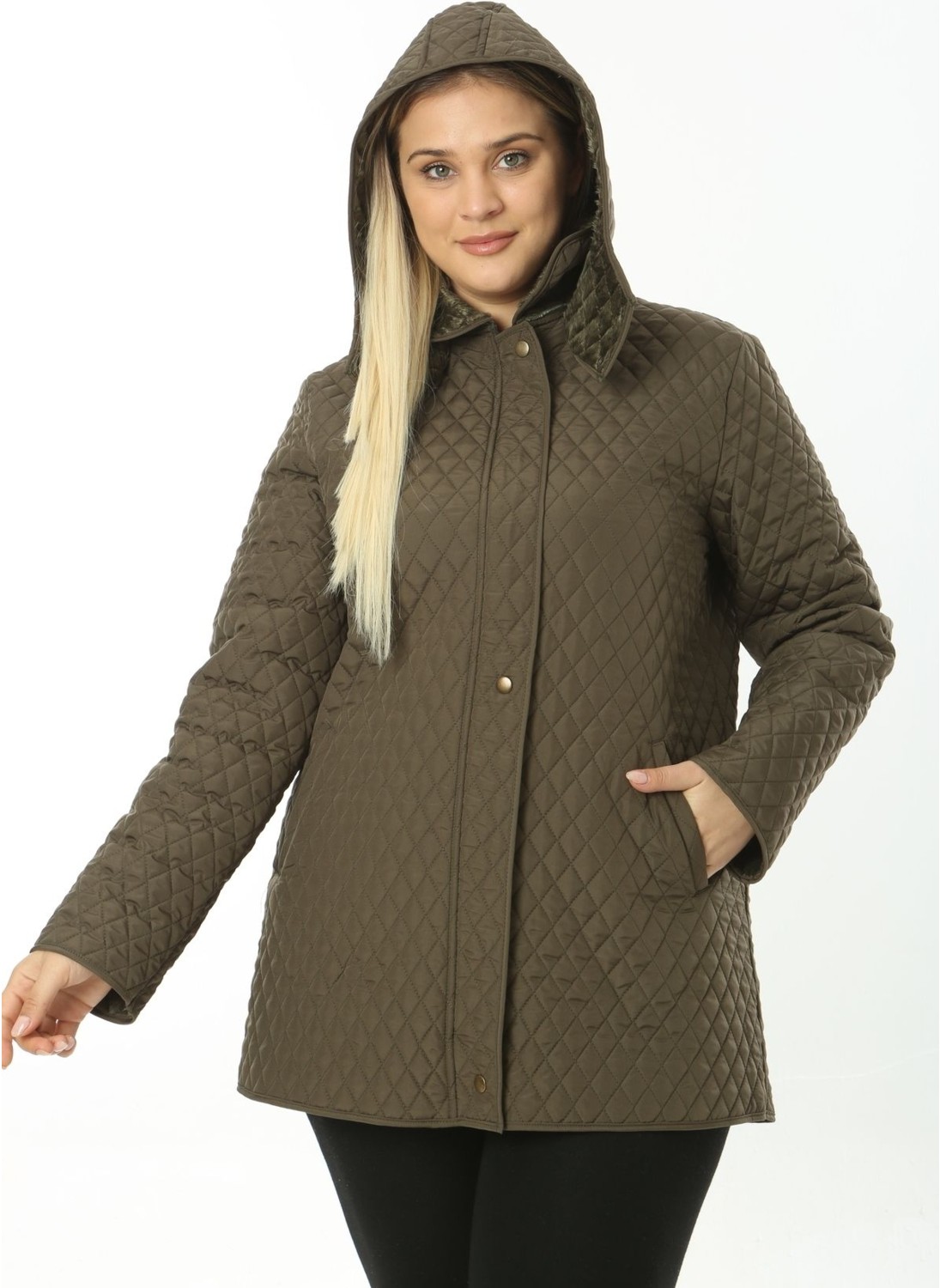 TUTveAL Collection Kadın Fermuarlı Uzun Kapitone Mont Içi Yumuşak Kürklü Kapitone Mont Büyük Beden Kapitone Mont görsel 8