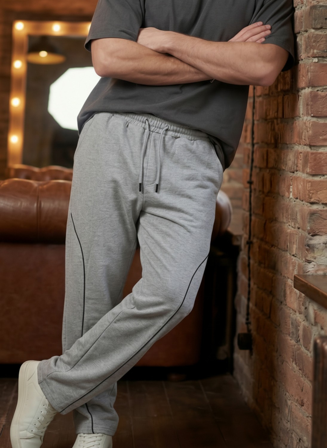 Veleno Erkek Siyah Baggy Biyeli Oversize Relaxed 4 Mevsim Eşofman Altı Bol Paça 2 Iplik Tam Kalıp görsel 8