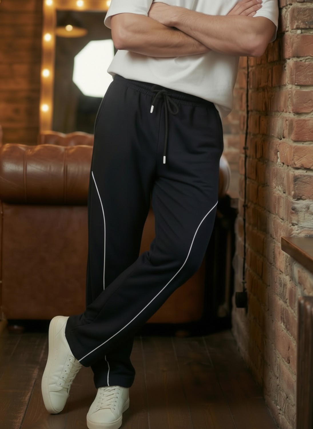 Veleno Erkek Siyah Baggy Biyeli Oversize Relaxed 4 Mevsim Eşofman Altı Bol Paça 2 Iplik Tam Kalıp