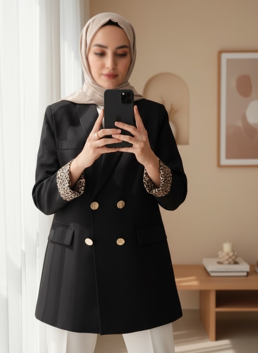 Moda Morfo Cep Detaylı Çift Düğmeli Blazer Ceket -Siyah görsel 2