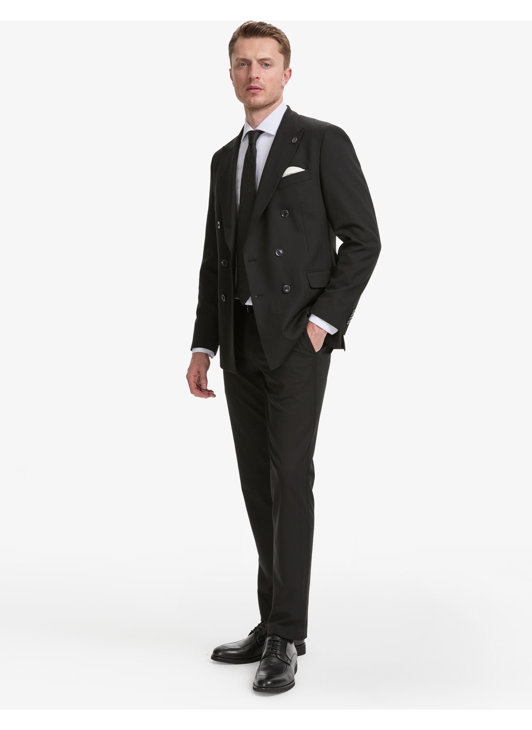 Pierre Cardin Erkek Lacivert Ex. Slim Fit Çizgili Kruvaze Takım Elbise 50325157-VR033 görsel 3