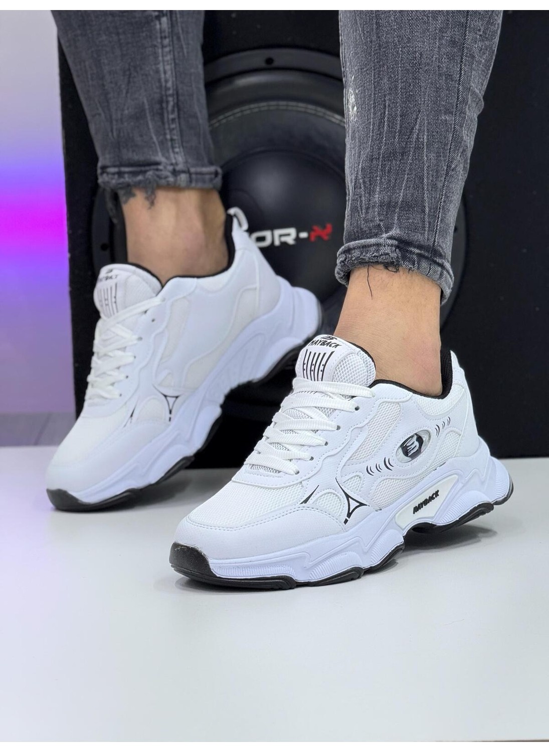 Mayback Siyah - Beyaz Erkek Ortopedik Sneaker Ayakkabı Düz Taban ve Nefes Alabilir Malzeme görsel 5