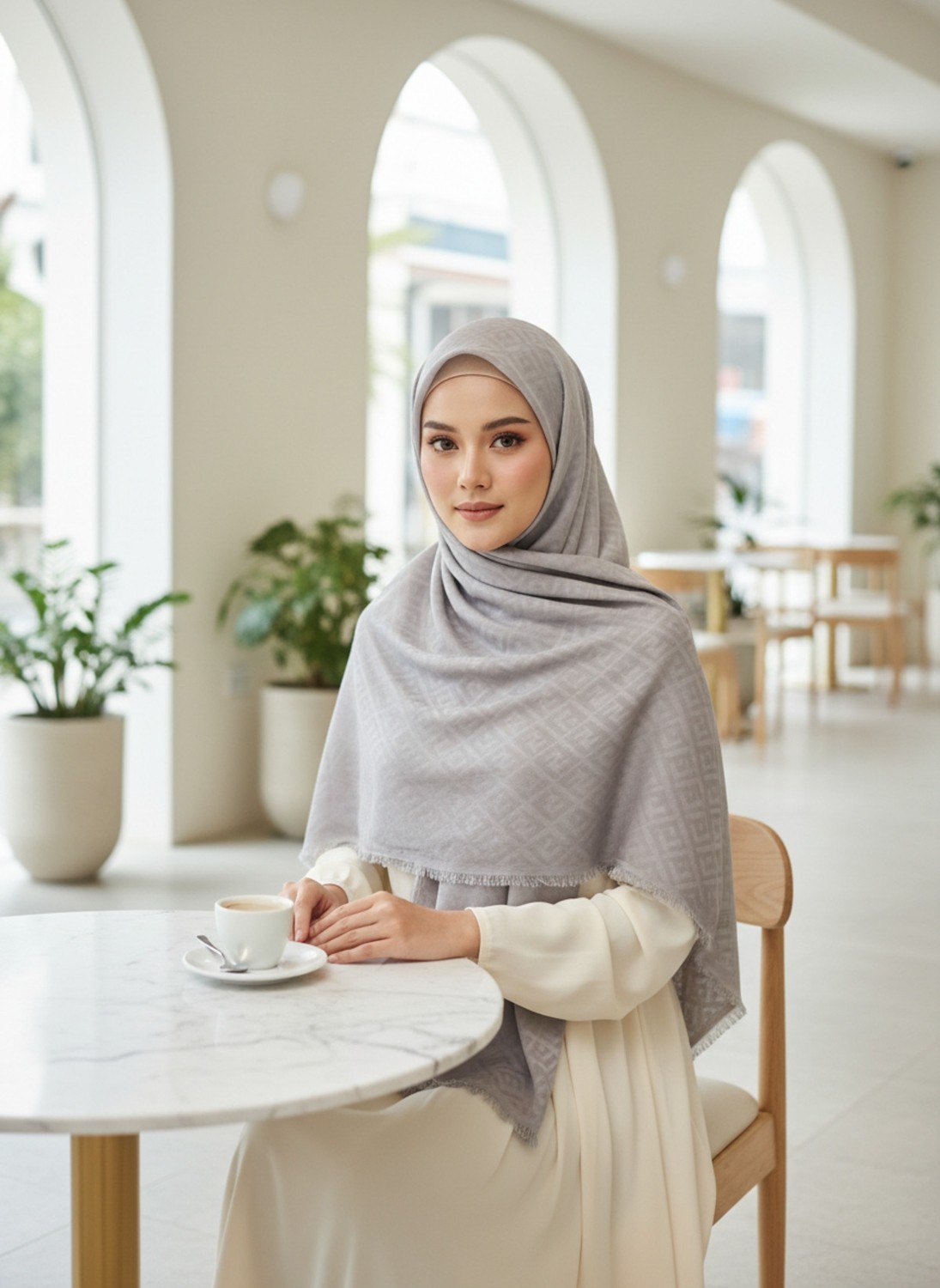 Lady Coco Yaz Esintisi Kendinden F Desenli Krep Şal görsel 8