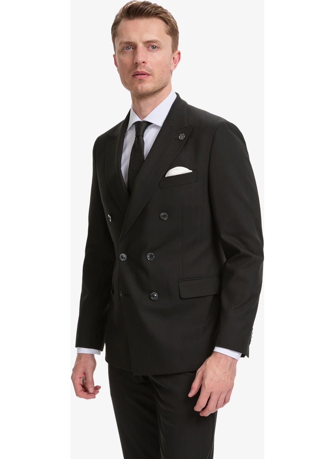 Pierre Cardin Erkek Lacivert Ex. Slim Fit Çizgili Kruvaze Takım Elbise 50325157-VR033 görsel 8
