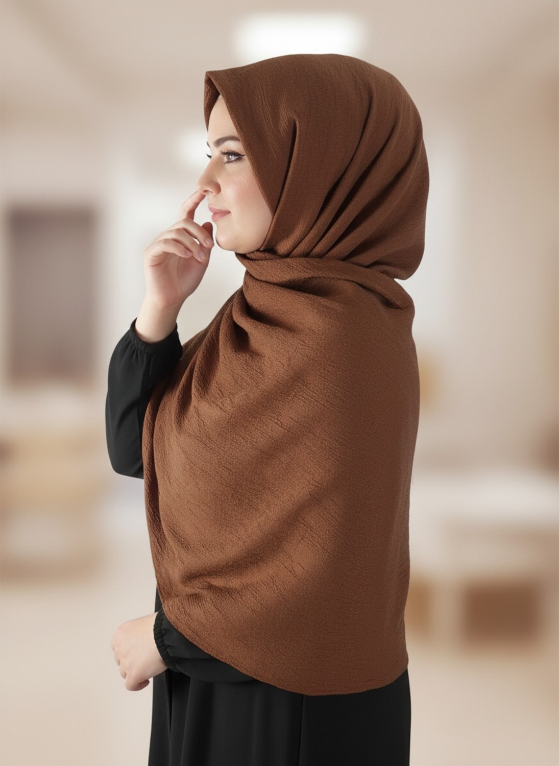 Modakaşmir Moda Safir Şal Koyu Kahve görsel 2
