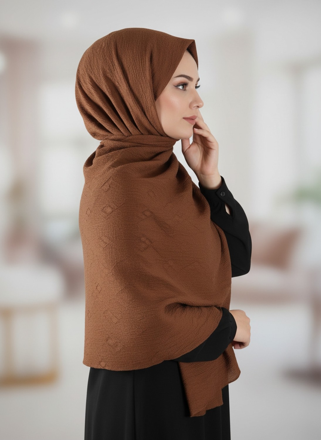 Modakaşmir Moda Safir Şal Koyu Kahve görsel 5