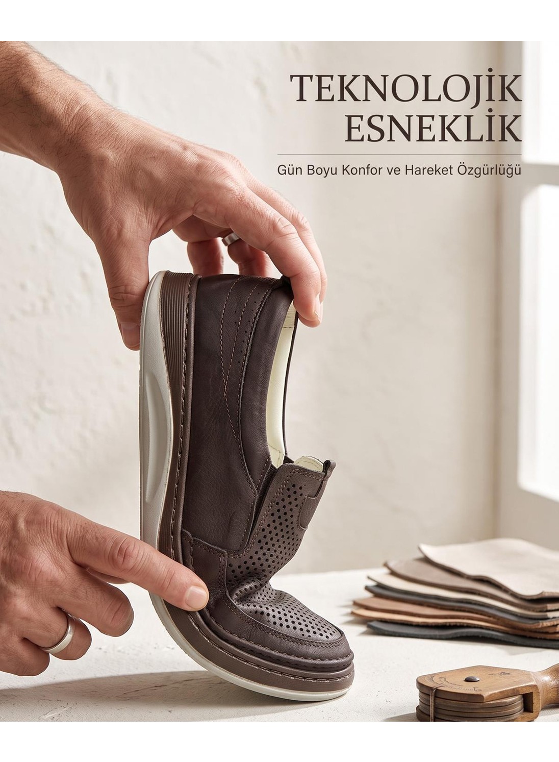Ispartalılar 2354 Tam Ortopedik Taban %100 Hakiki Deri Erkek Ayakkabı Bağcıksız Yazlık Erkek Delikli Ayakkabı görsel 2