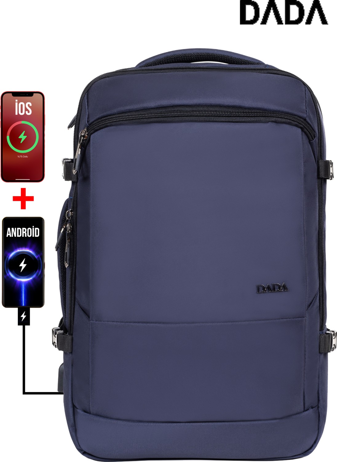 Dada Fonksiyonel Körüklü Erkek Sırt ve Seyahat Çantası 15,6 Inç 40 Litre USB Type-C Aparat Ortopedik görsel 6