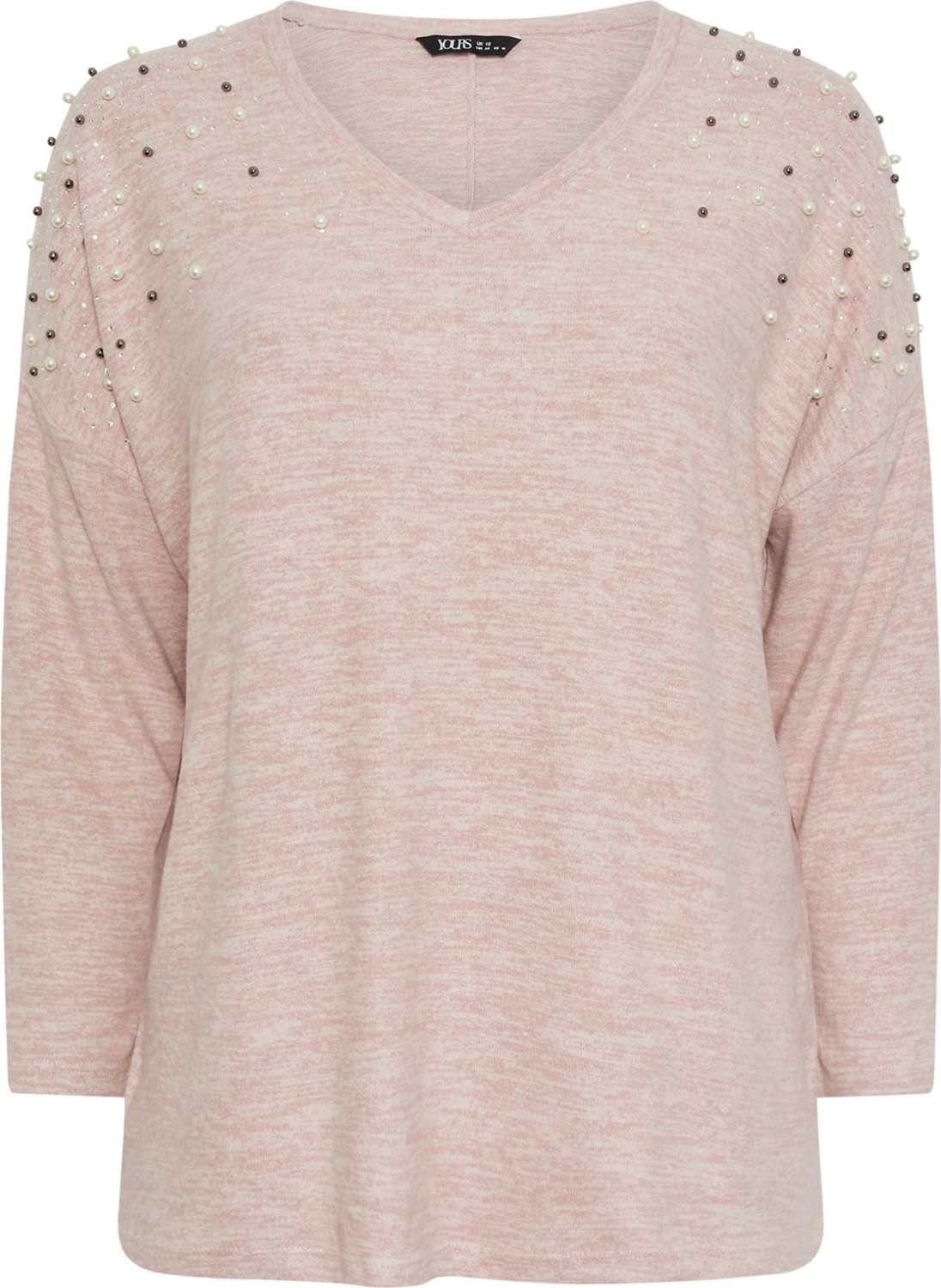 Büyük Beden Kadın V Yaka Pudra Renk Boncuklu Peluş Sweatshirt Uzun Kollu Ekstra Konfor görsel 6