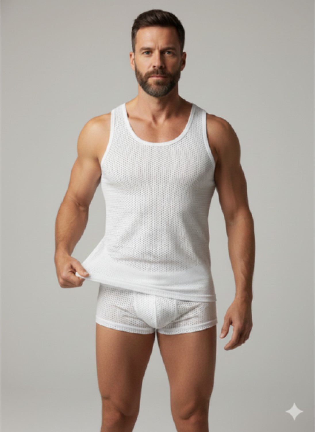 Marsilyan Erkek Beyaz File Tank Top Boxer Takımı görsel 2