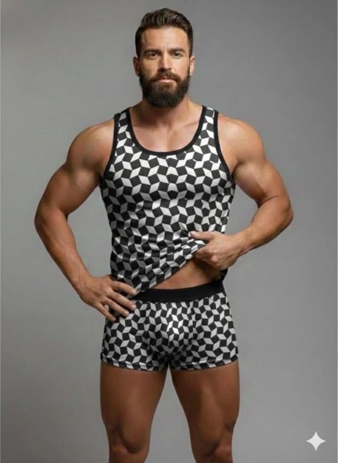 Marsilyan Erkek Desenli Tank Top Boxer Takım