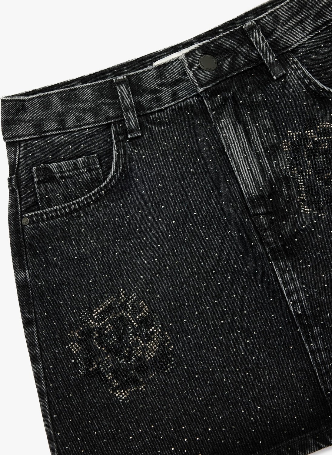 Die Grup Taş Detaylı Cepli Pamuklu Mini Denim Etek görsel 5