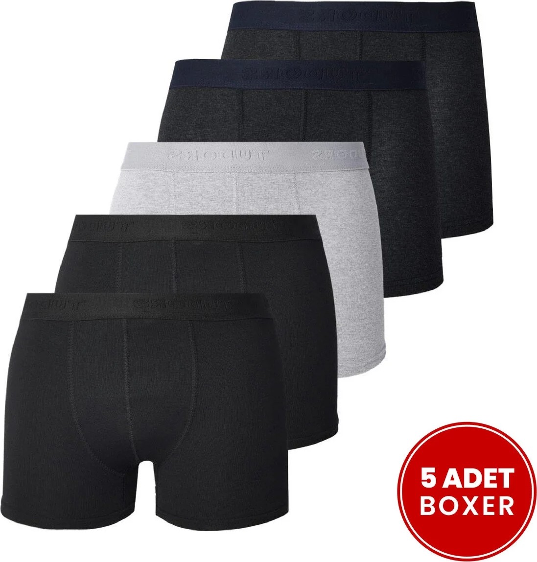 Tudors Erkek 5'li Pamuklu Likralı Esnek Kumaş Siyah Boxer