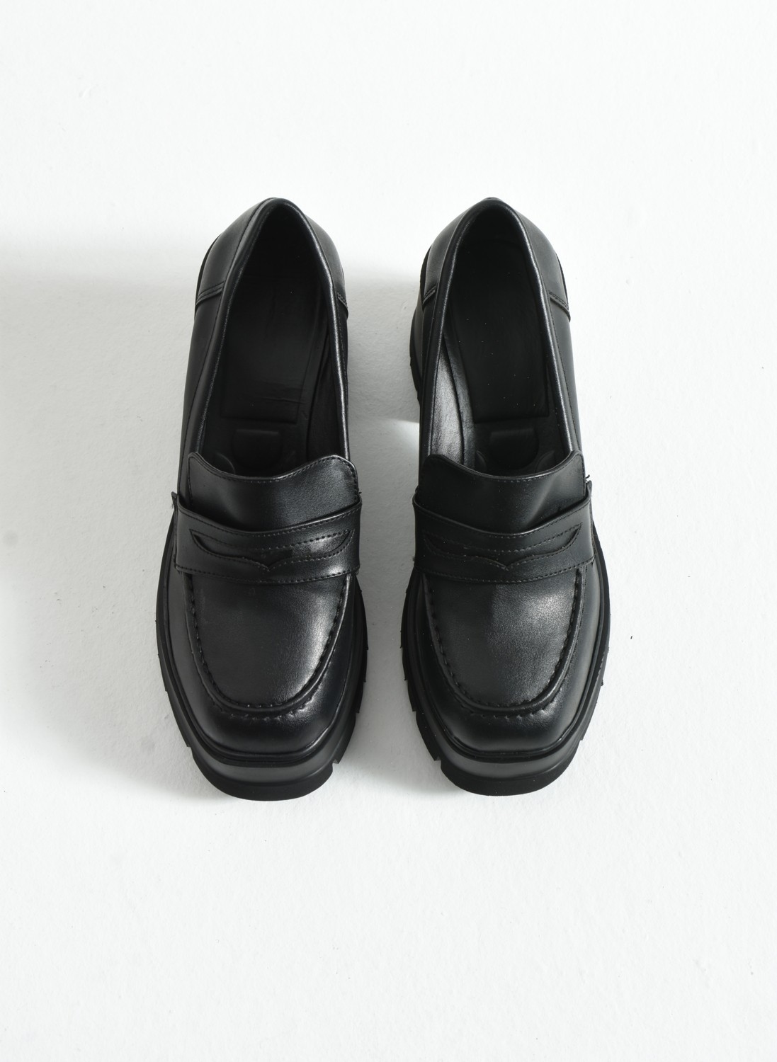 Dabab Shoes Loftia Kadın Siyah Cilt Chunky Yüksek Taban 9 cm Kalın Topuklu Loafer Ayakkabı görsel 4