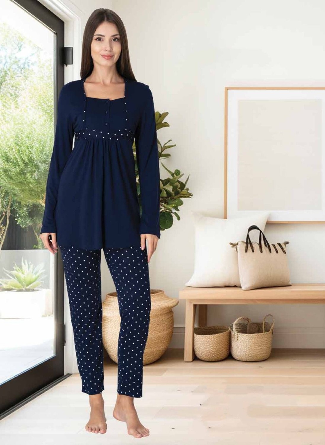 Effort Dvina Effortt Lohusa Puantiyeli Pijama Takımı Gri - 3022 görsel 4