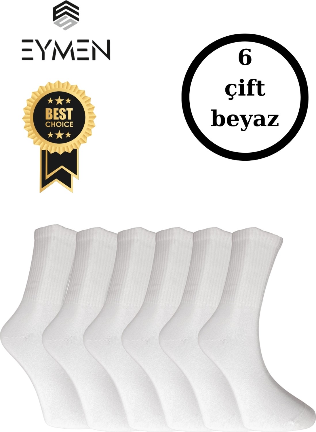Eymen Socks 6'lı Paket Unisex Kolej & Tenis Çorabı Düz Renk Siyah | Pamuklu Uzun (Kadın & Erkek) görsel 4