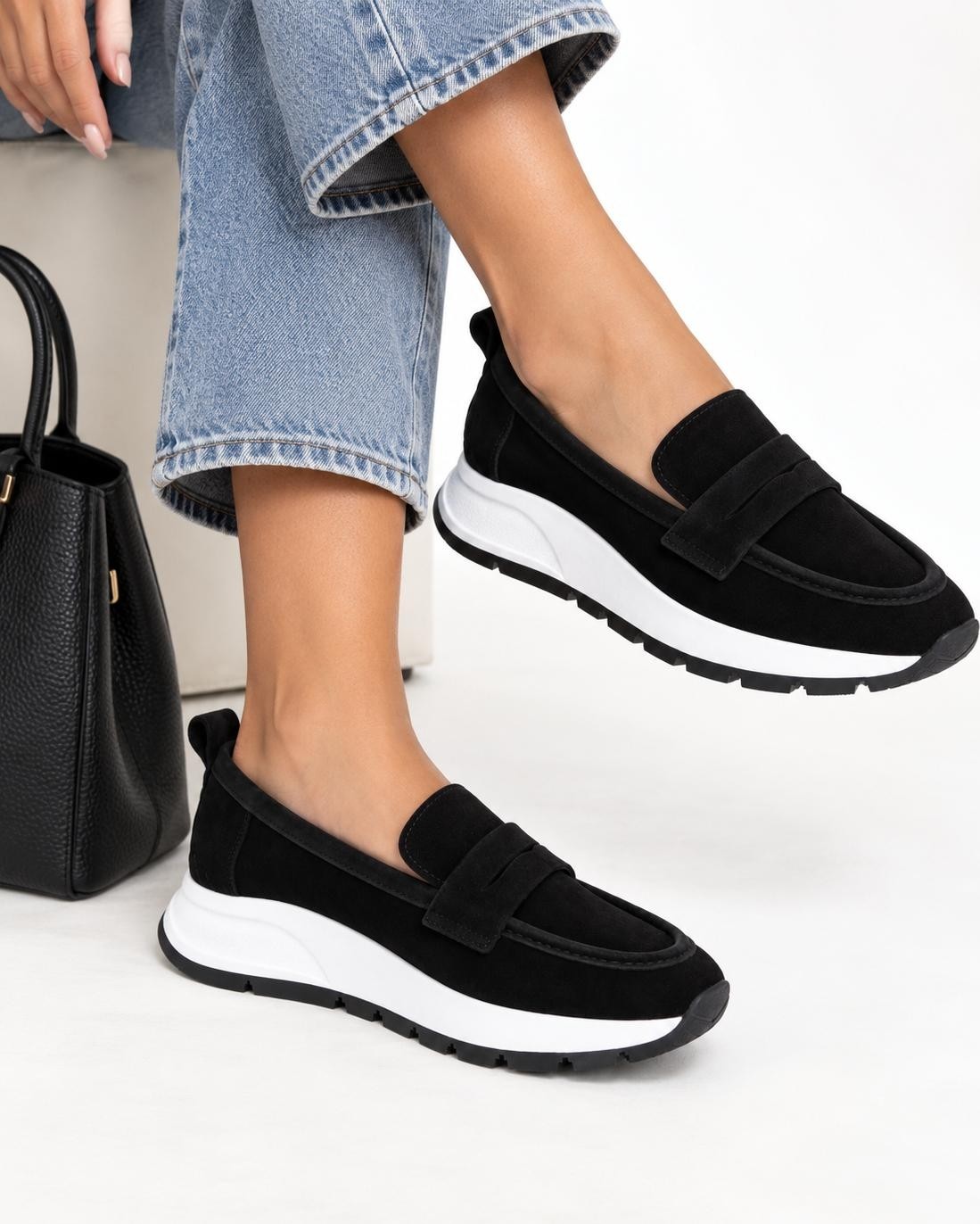 Butik Noble Shoes Hakiki Süet Deri Siyah Kadın Loafer görsel 4