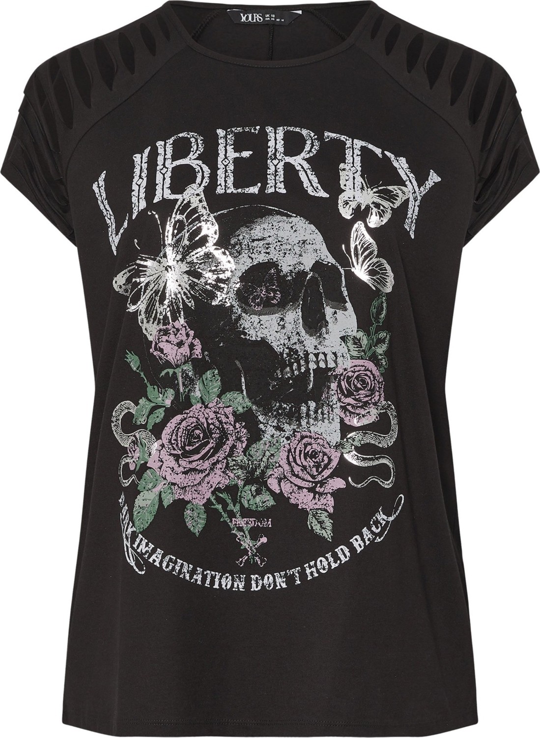 Stil Diva Büyük Beden Bisiklet Yaka Kol Detaylı Kuru Kafa Baskılı T-Shirt 322639 görsel 8