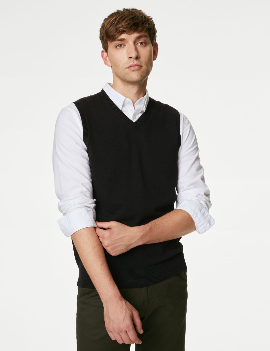 Marks & Spencer Saf Pamuklu V Yaka Süveter görsel 8