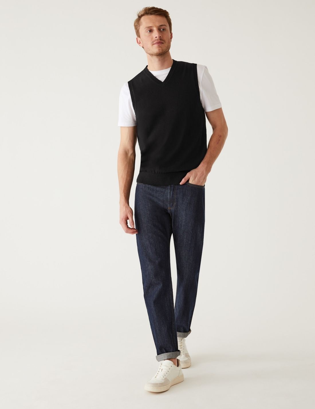 Marks & Spencer Saf Pamuklu V Yaka Süveter görsel 7