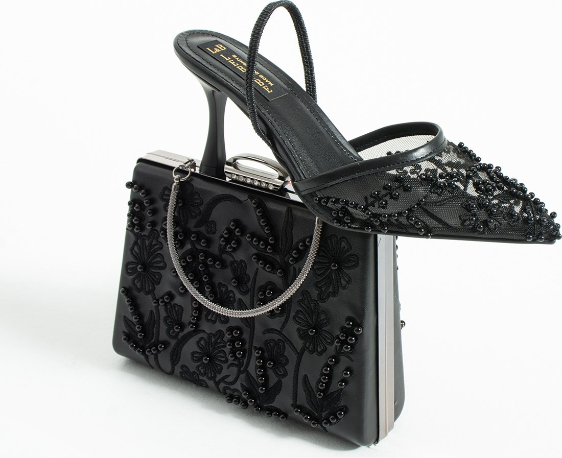 Lebibe Shoes Meggıe Beyaz Ayakkabı Çanta Kombin Sivri Burun 7cm Topuklu Incili Slingback Ayakkabı ve Çanta Seti görsel 6