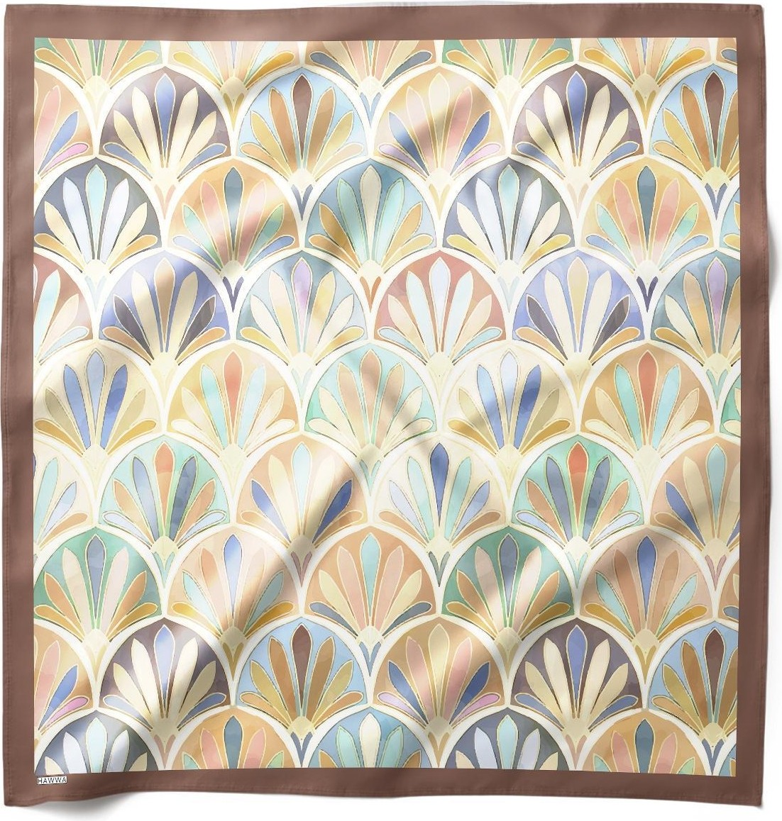 Hawwa Pastel Yelpaze Desenli Saten Fular görsel 4