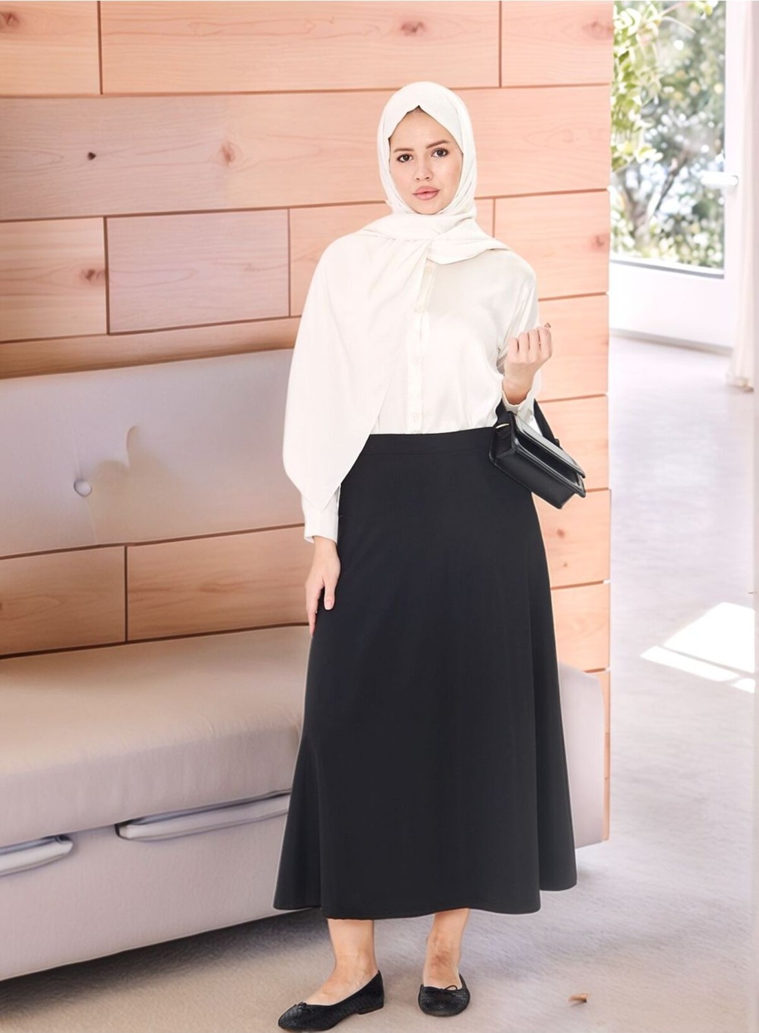 Lesa Wear Dökümlü Puf Kloş Tesettür Etek görsel 4