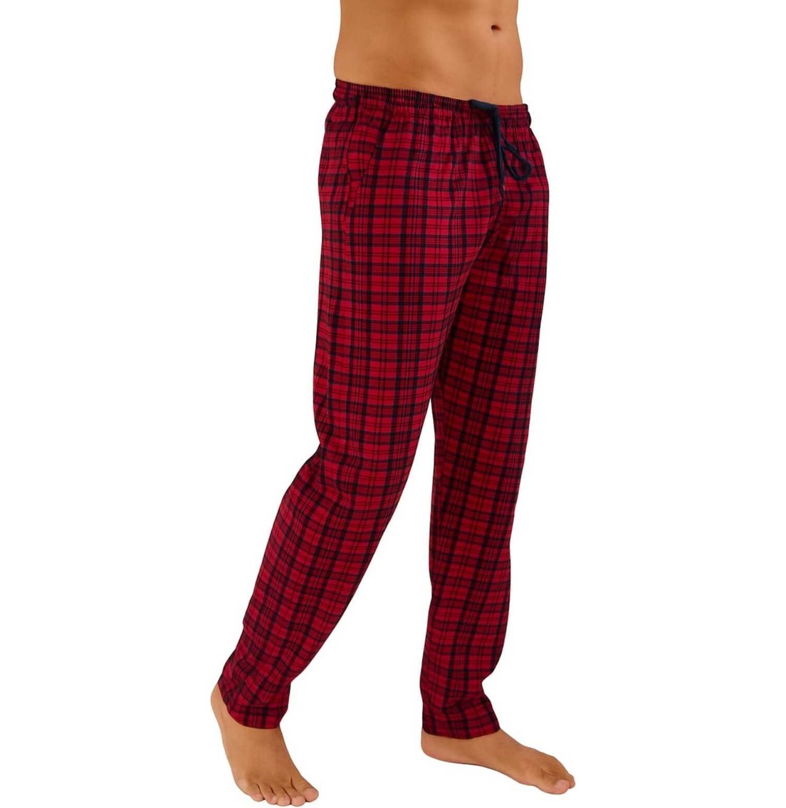 Düven Erkek Pamuklu Ekose Bordo & Indigo 2'li Tek Alt Pijama - Mevsimlik Bay Unisex Pijama Altı görsel 8