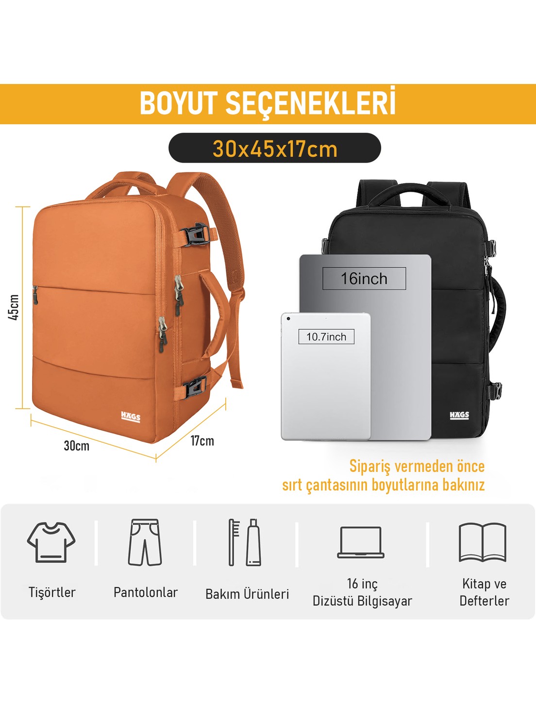 Haegs Laptop Sırt Çantası, Seyahat Çantası Hafif El Çantası Küçük Bavul Valiz Erkek Sırt Çantası Gül Kurusu görsel 2
