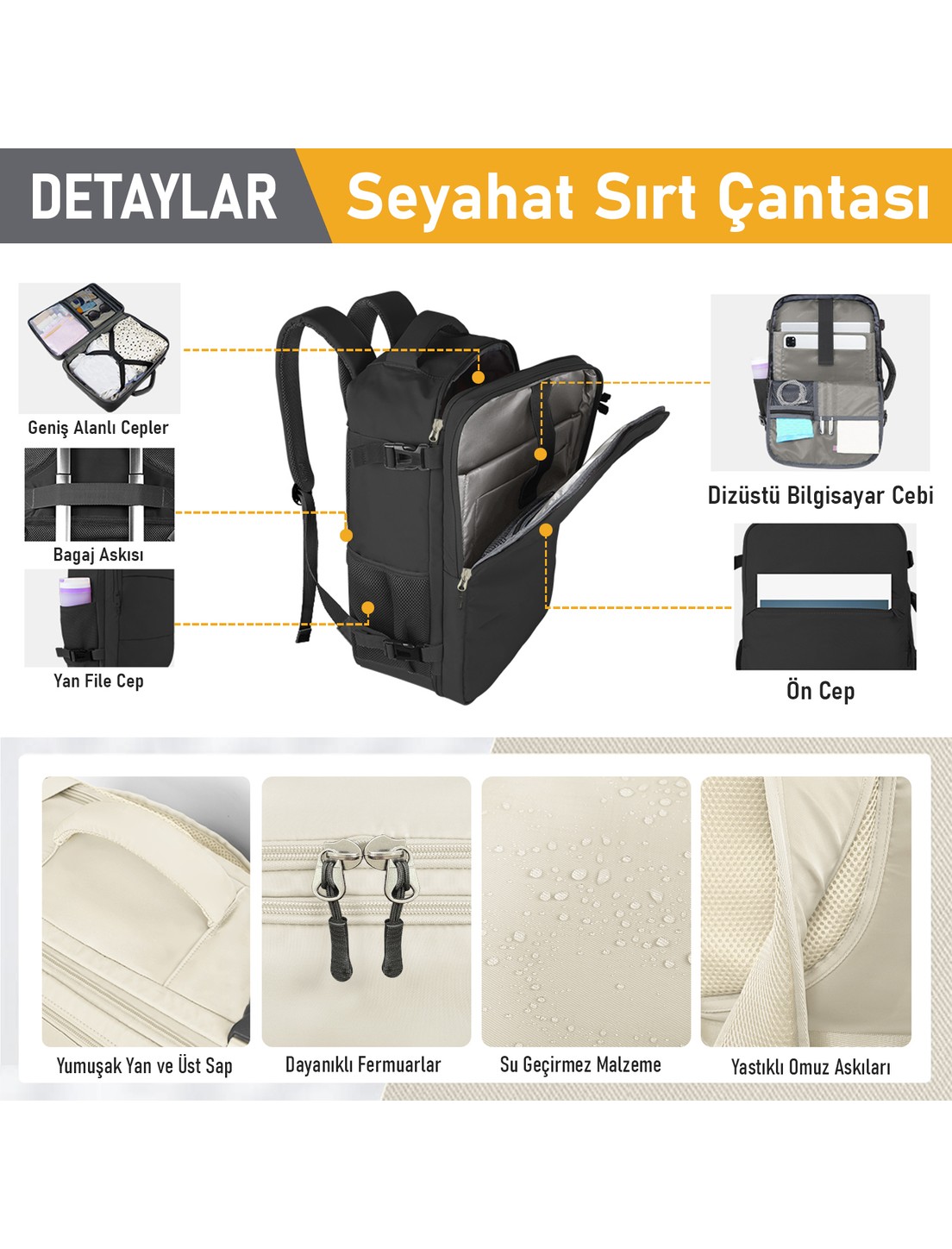 Haegs Laptop Sırt Çantası, Seyahat Çantası Hafif El Çantası Küçük Bavul Valiz Erkek Sırt Çantası Gül Kurusu görsel 3