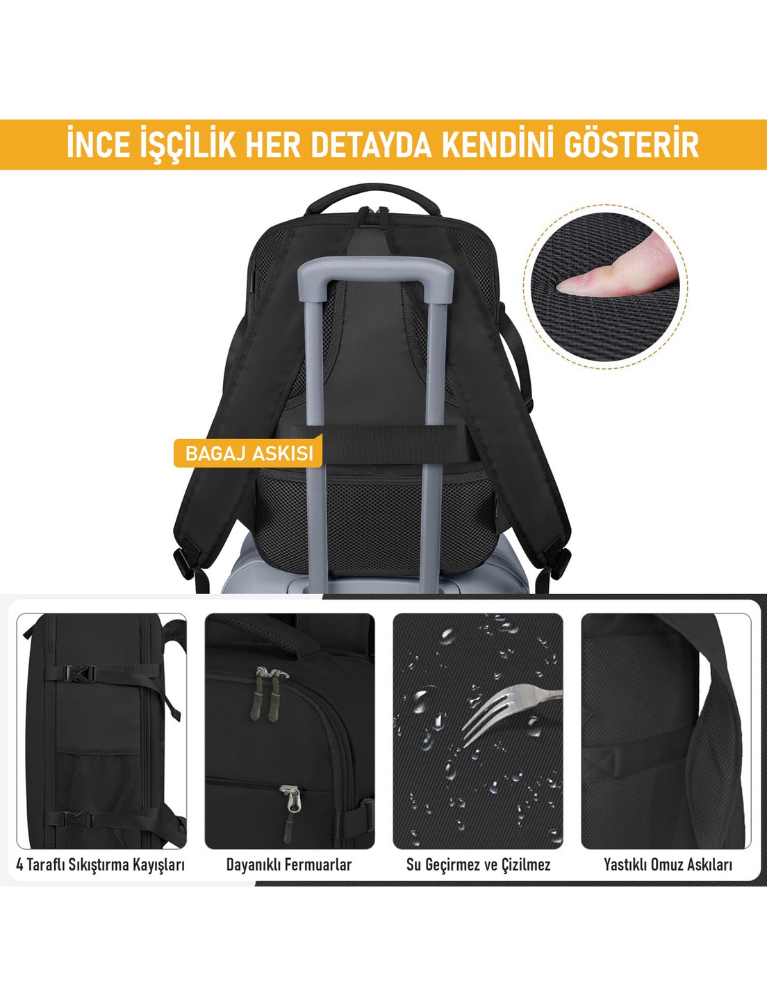 Haegs Laptop Sırt Çantası, Seyahat Çantası Hafif El Çantası Küçük Bavul Valiz Erkek Sırt Çantası Gül Kurusu görsel 5