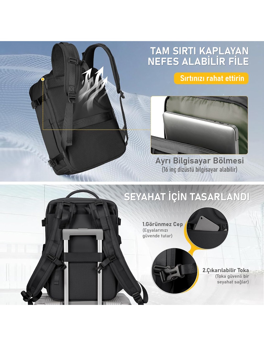 Haegs Laptop Sırt Çantası, Seyahat Çantası Hafif El Çantası Küçük Bavul Valiz Erkek Sırt Çantası Gül Kurusu görsel 7