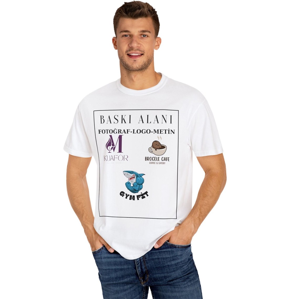 Young Fit Kişiye Özel Fotoğraf Logo Metin Göğüs Veya Sırt Baskılı Tişört görsel 4