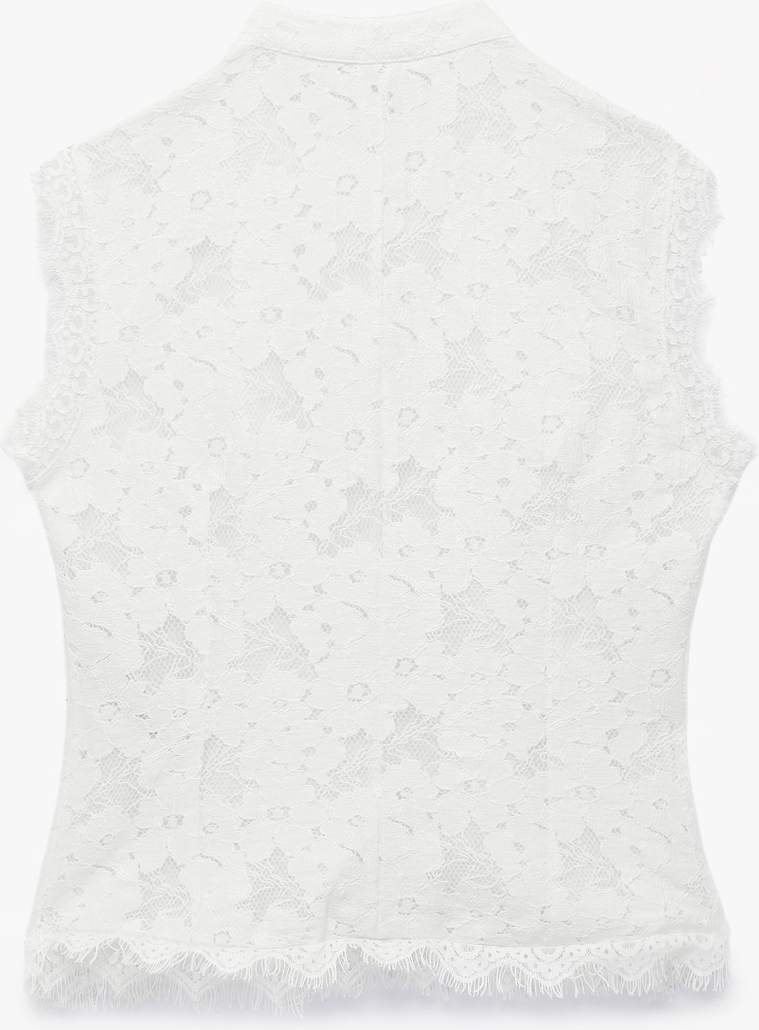 Koton x Melis Ağazat - Kolsuz Floral Dokulu Dik Qipao Yaka Güpür Dantel Bluz görsel 5