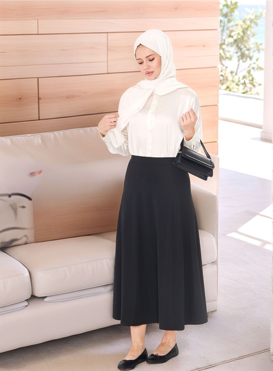 Lesa Wear Dökümlü Puf Kloş Tesettür Etek görsel 3