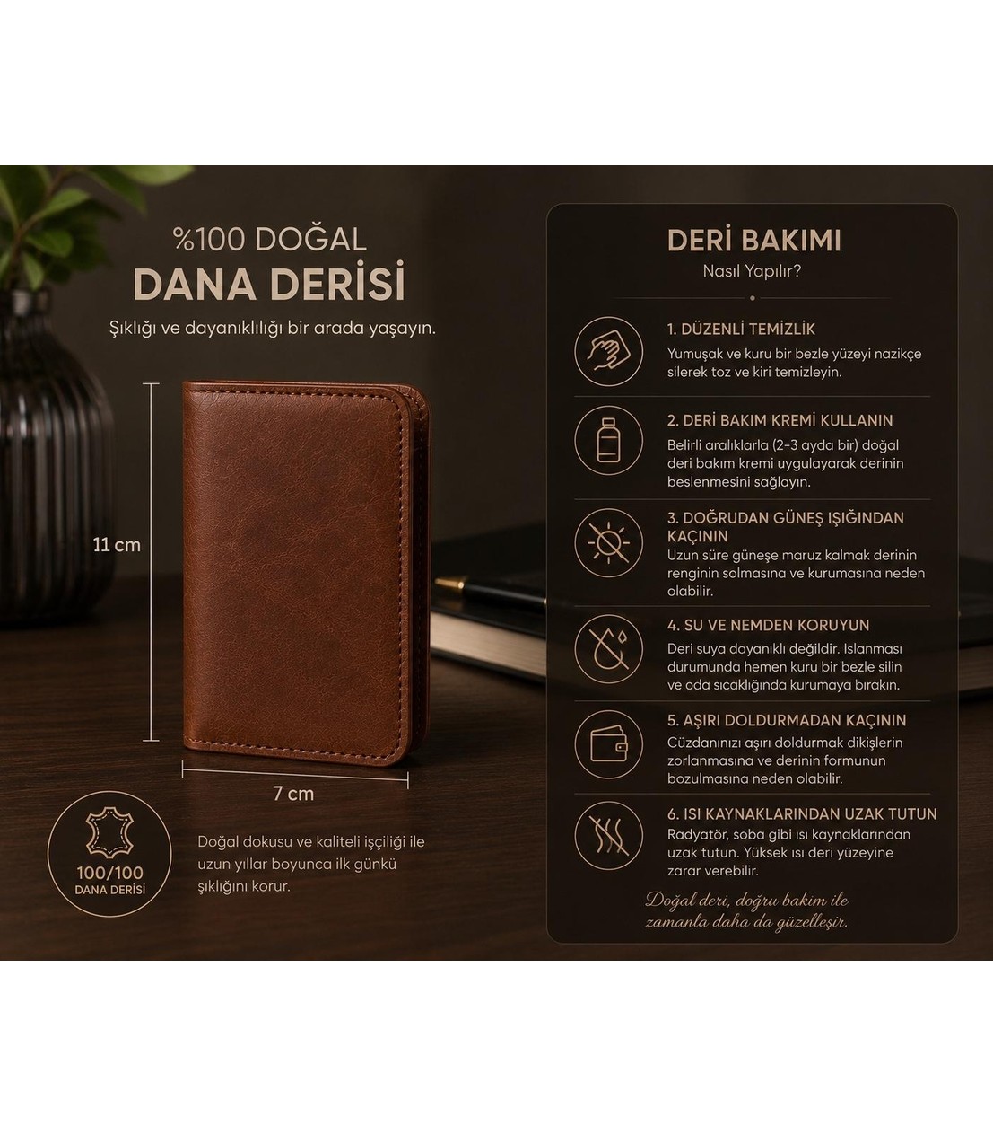 ZYC Hakiki Dana Derisi %100 Hakiki Deri El Yapımı Kartlık - Cüzdan görsel 7