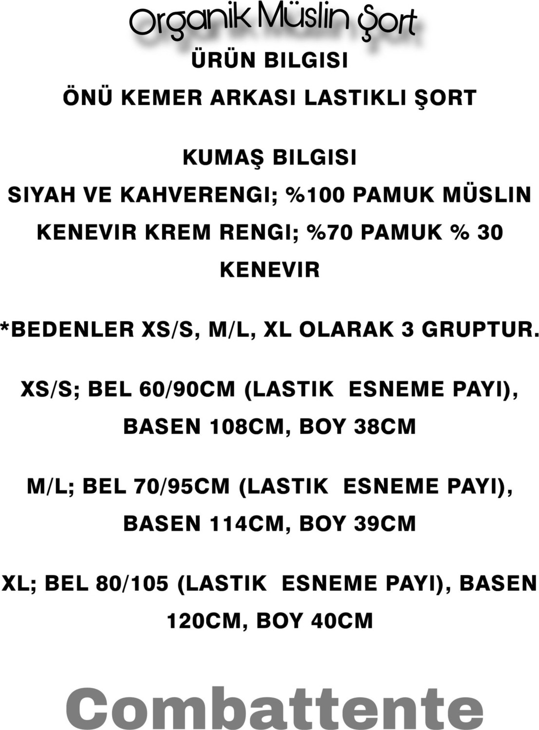 Combattente Organik Müslin Şort - 2 Kat Müslin Naturel Doğal görsel 6