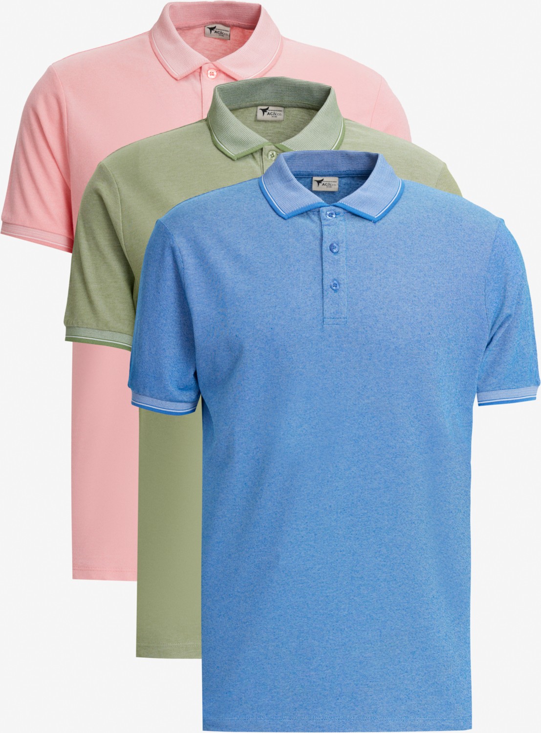 Altınyıldız Classics Erkek Sarı Beyaz-gri-nar Çiçeği 3'lü Çekmeyen Pamuklu Slim Fit Kıvrılmaz Polo Yaka Tişört görsel 2