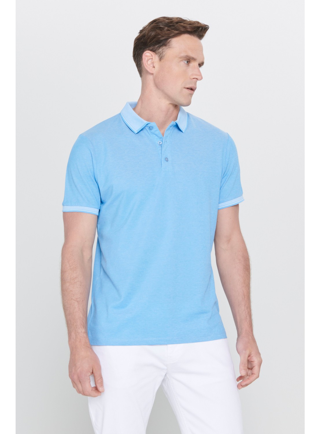 Altınyıldız Classics Erkek Sarı Beyaz-gri-nar Çiçeği 3'lü Çekmeyen Pamuklu Slim Fit Kıvrılmaz Polo Yaka Tişört görsel 3