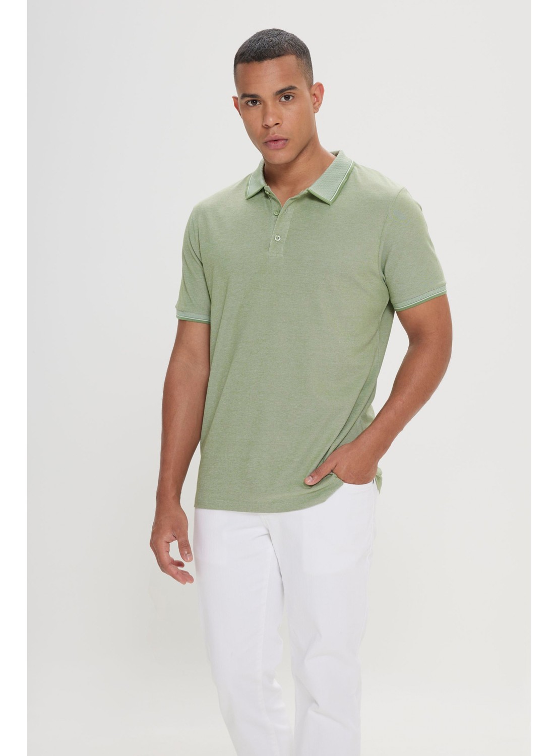 Altınyıldız Classics Erkek Sarı Beyaz-gri-nar Çiçeği 3'lü Çekmeyen Pamuklu Slim Fit Kıvrılmaz Polo Yaka Tişört görsel 4