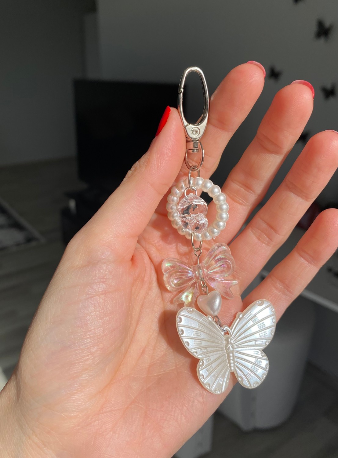 Pinky Lady Coquette Kelebek Tasarım Kadın Anahtarlık Charmı Çanta Aksesuarı Zarif Desenli