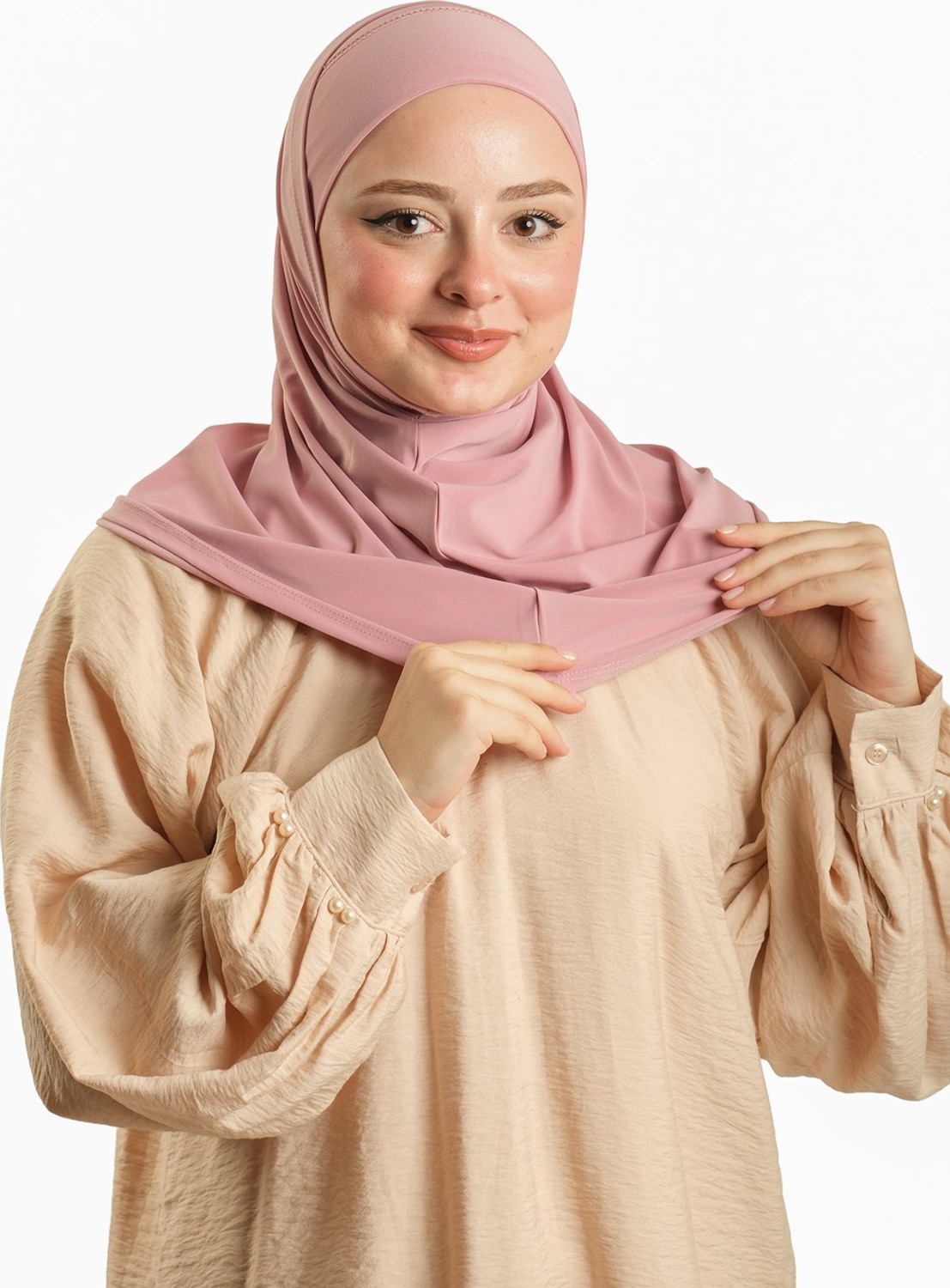 Hürrem Bone Beyaz Pratik Hazır Geçmeli Boru Boneli Ikili Tesettür Eşarp Sandy Düz 2501_42