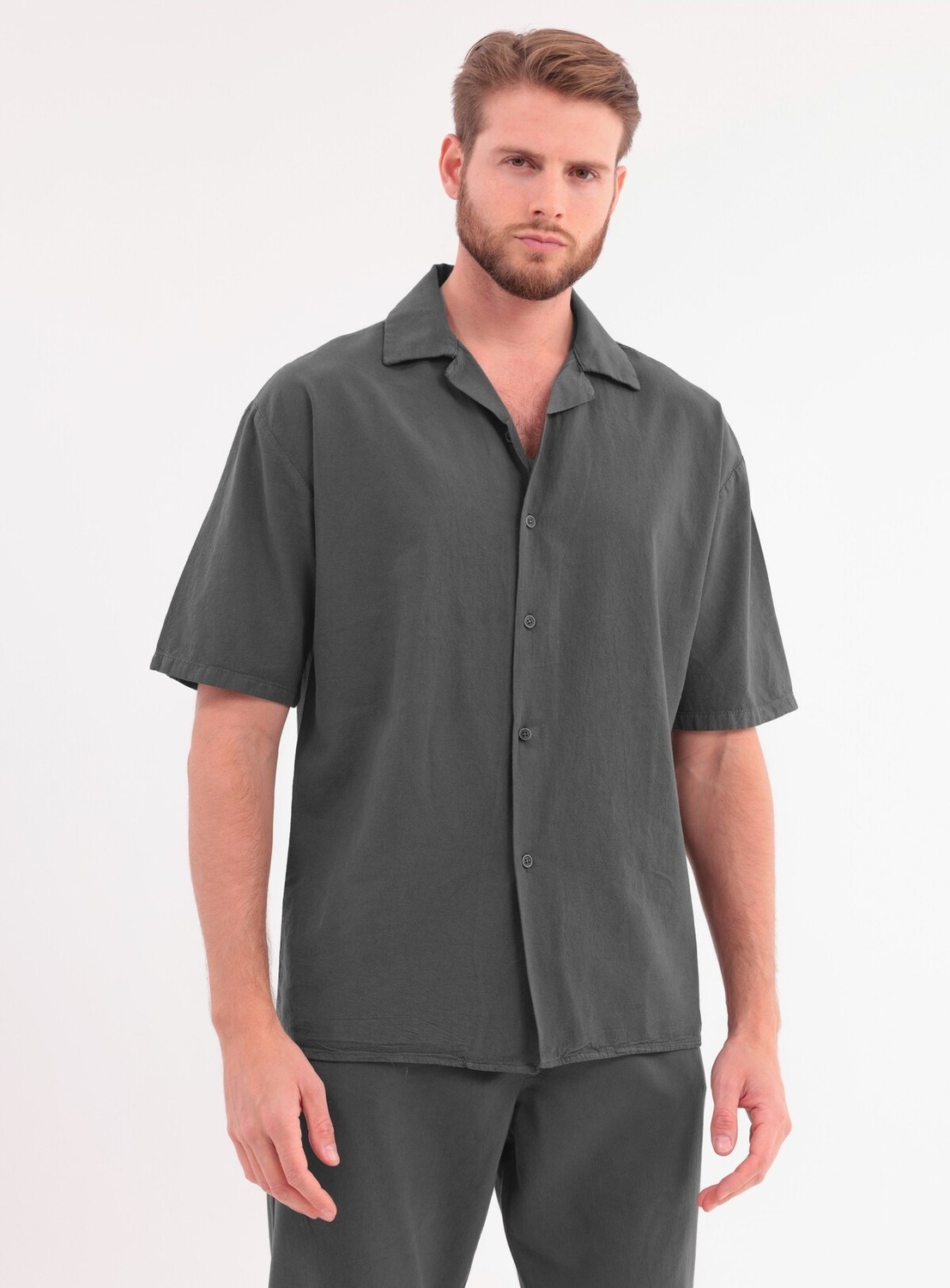 Blayn Jeans Erkek Haki Keten Takım Oversize Gömlek & Pantolon 2'li Set Bağcıklı Rahat Yazlık Kombin görsel 6
